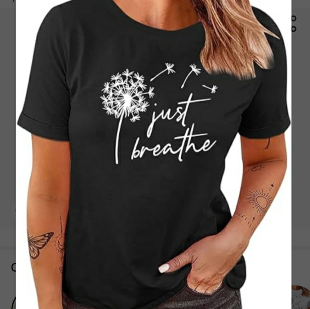 SHEIN Black and White "Just Breathe" Short Sleeve Lightweight Tee Shirt size 4X